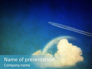 A Plane Flying In The Sky Over A Planet PowerPoint Template
