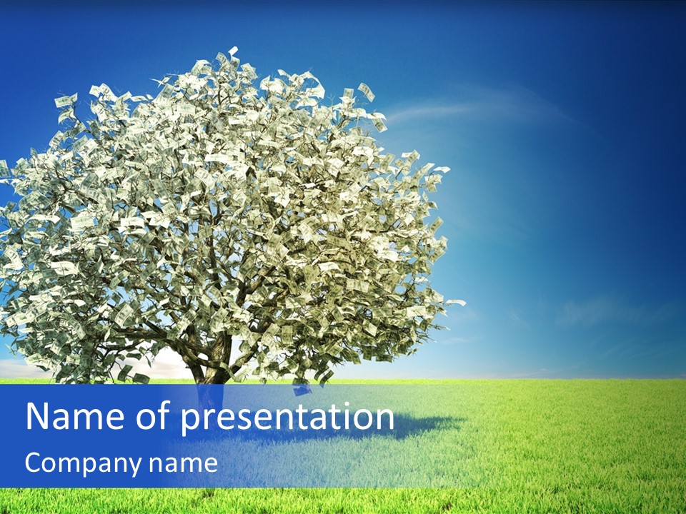 A Money Tree In A Field With A Blue Sky In The Background PowerPoint Template