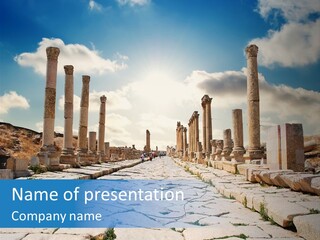 Outdoor Colonnade Stonework PowerPoint Template