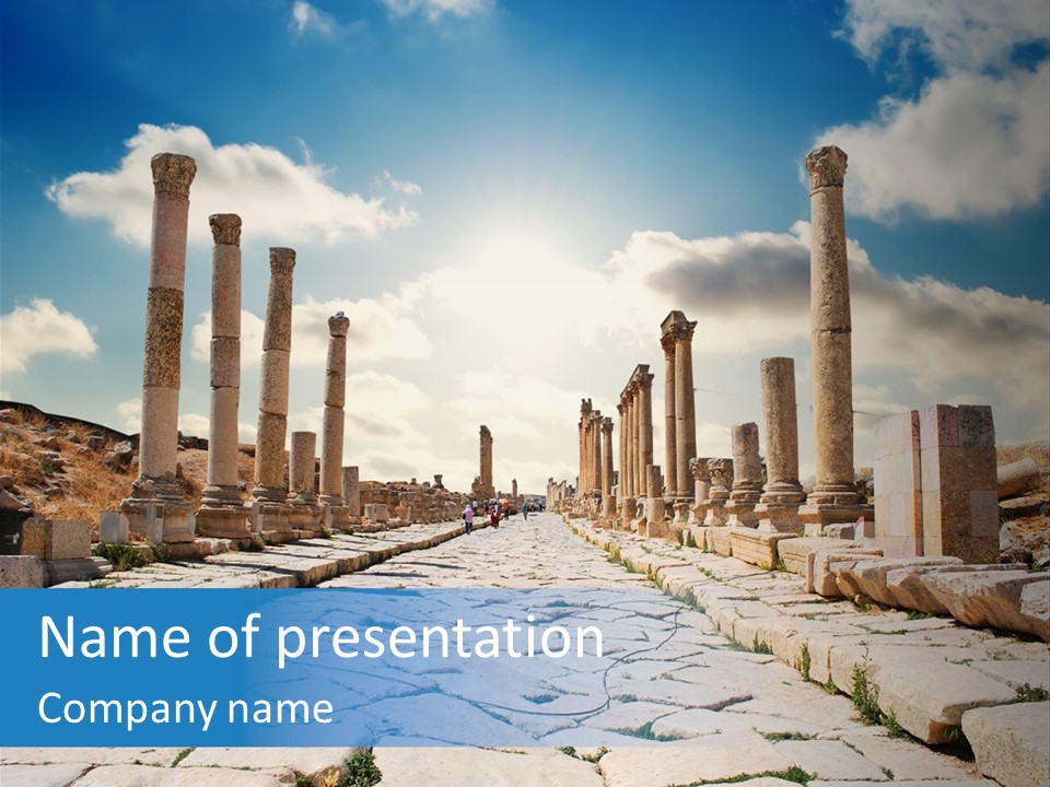 Outdoor Colonnade Stonework PowerPoint Template