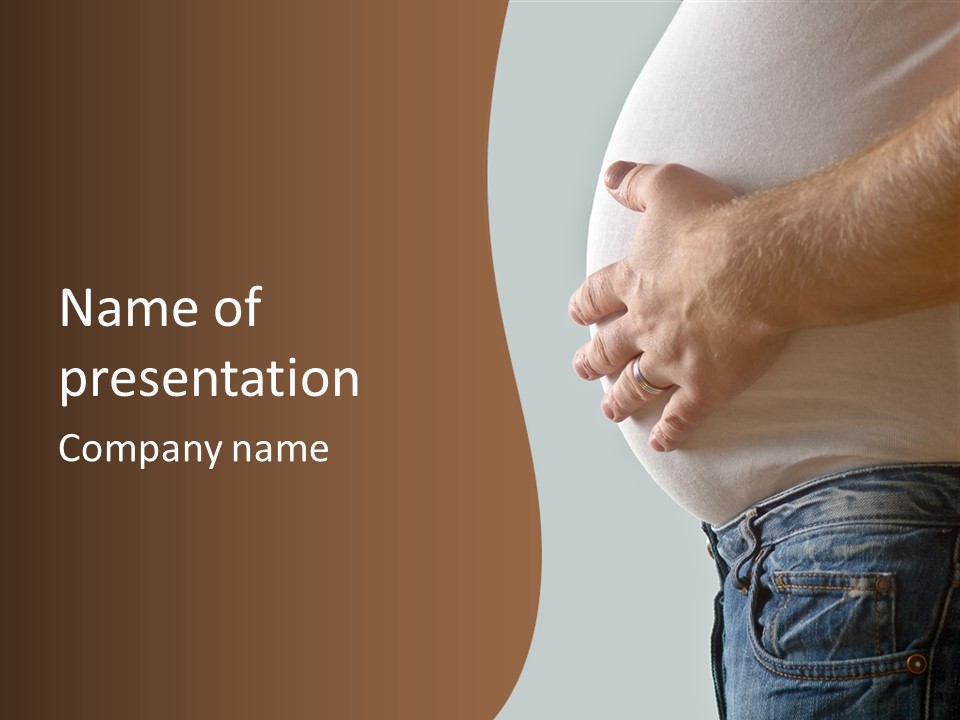A Man Is Holding His Belly In His Jeans PowerPoint Template
