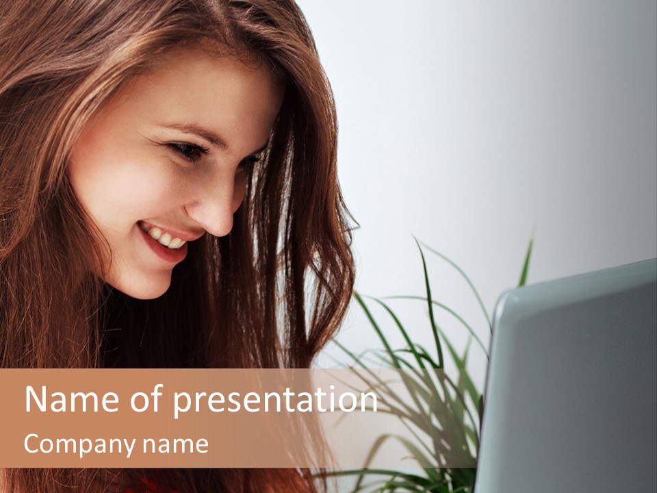 Computer Youth Lady PowerPoint Template