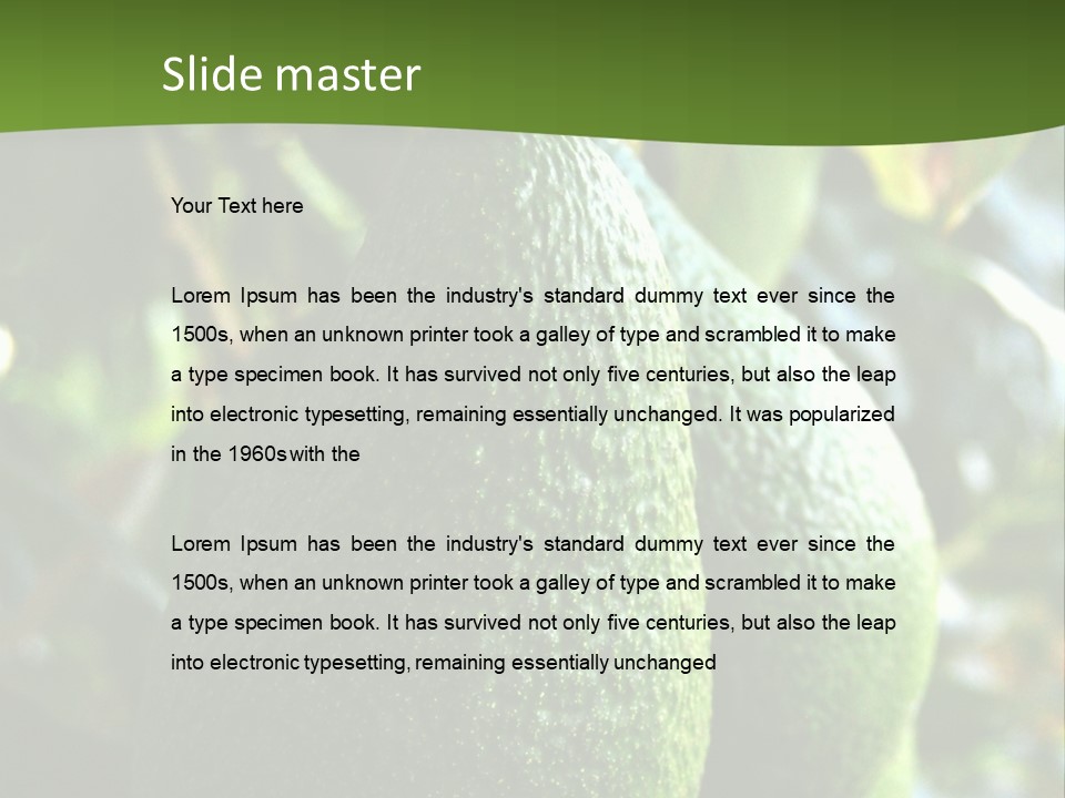 Vegetarian Diet Organic Green Alligator Pear PowerPoint Template