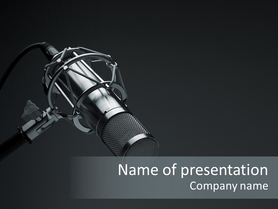 A Microphone On A Black Background With The Words Name Of Presentation PowerPoint Template