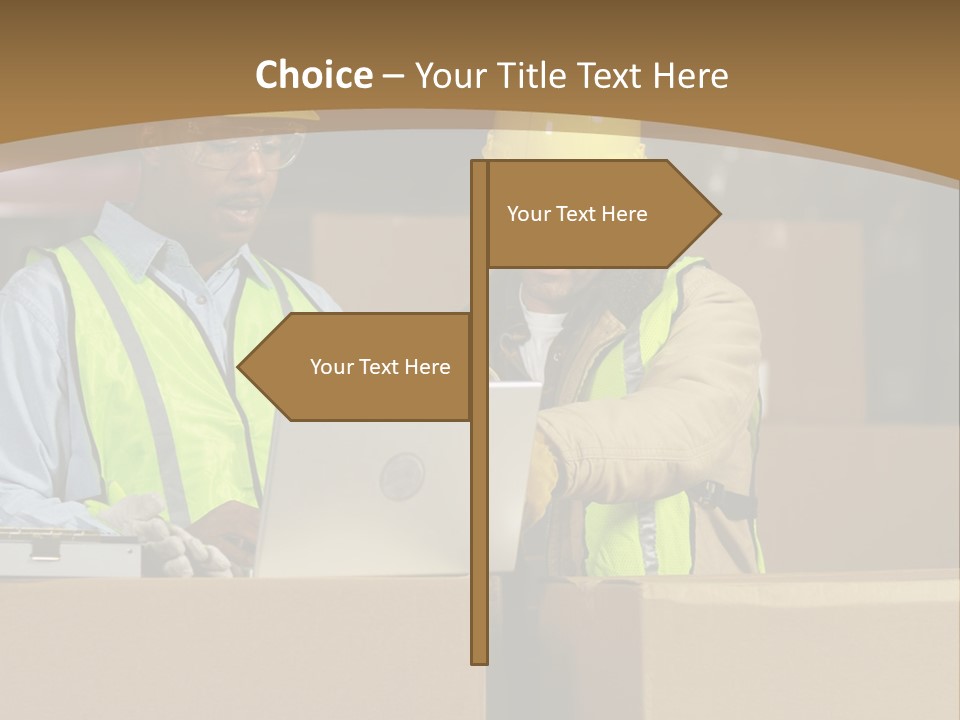 Two Men In Safety Vests Working On A Laptop PowerPoint Template