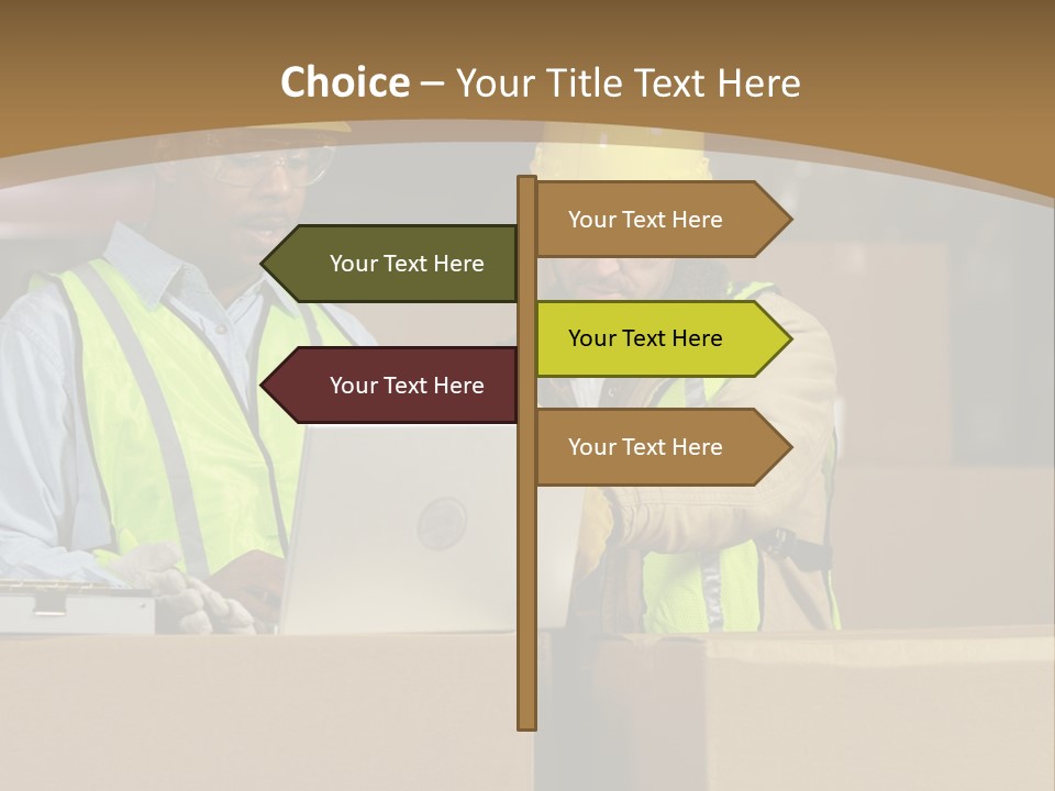 Two Men In Safety Vests Working On A Laptop PowerPoint Template