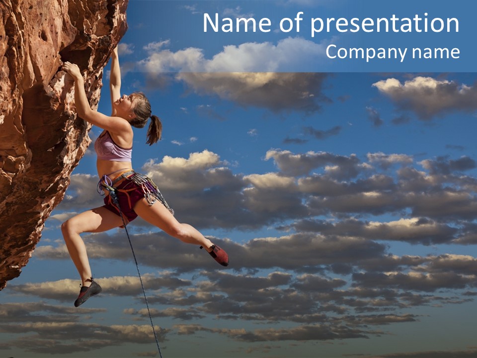 A Woman Climbing Up The Side Of A Cliff PowerPoint Template