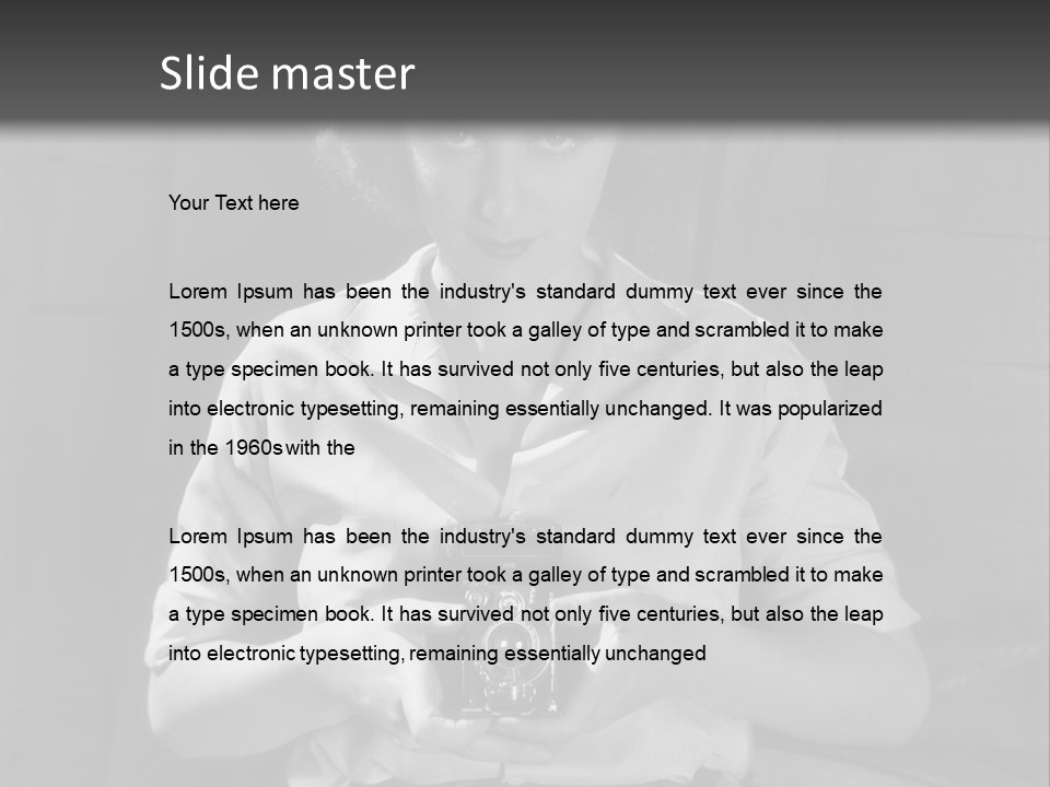 A Black And White Photo Of A Woman Holding A Camera PowerPoint Template