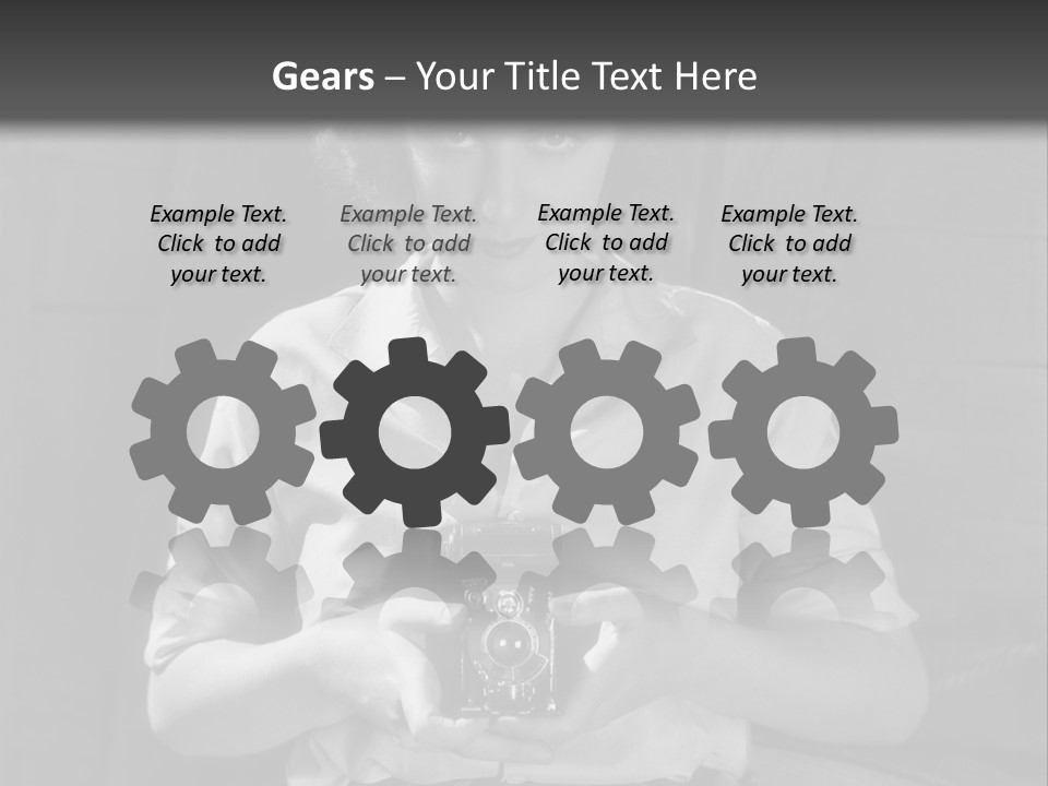 A Black And White Photo Of A Woman Holding A Camera PowerPoint Template