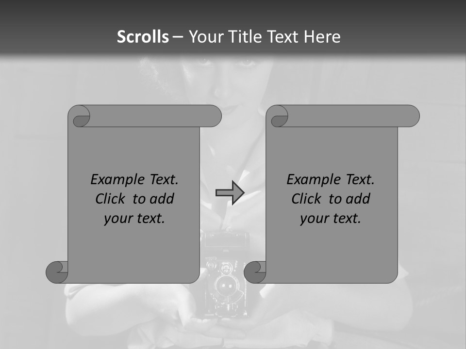 A Black And White Photo Of A Woman Holding A Camera PowerPoint Template