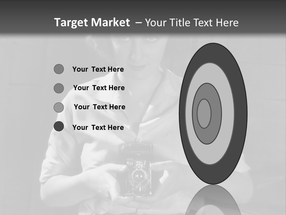 A Black And White Photo Of A Woman Holding A Camera PowerPoint Template
