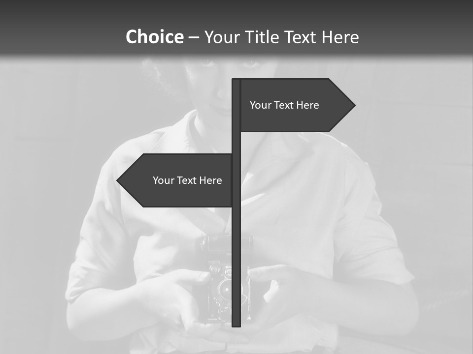 A Black And White Photo Of A Woman Holding A Camera PowerPoint Template