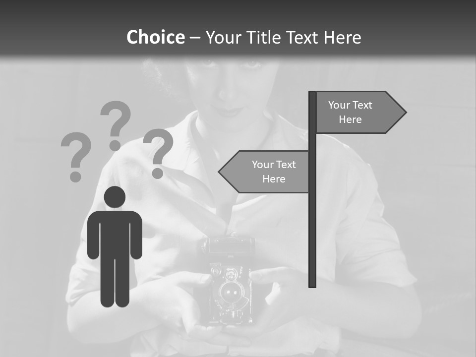 A Black And White Photo Of A Woman Holding A Camera PowerPoint Template