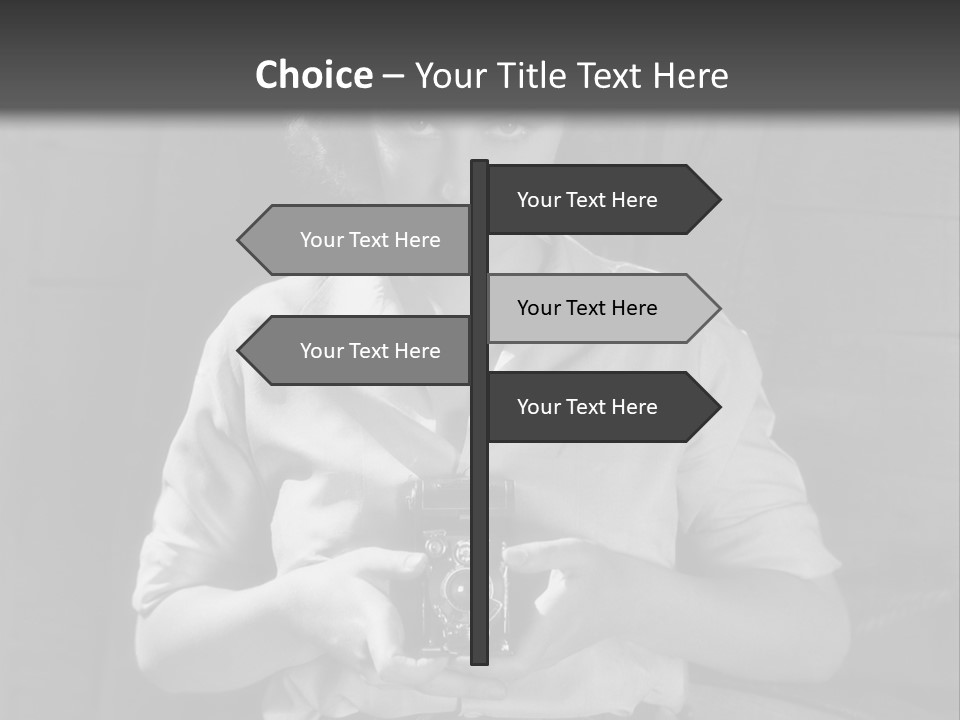 A Black And White Photo Of A Woman Holding A Camera PowerPoint Template