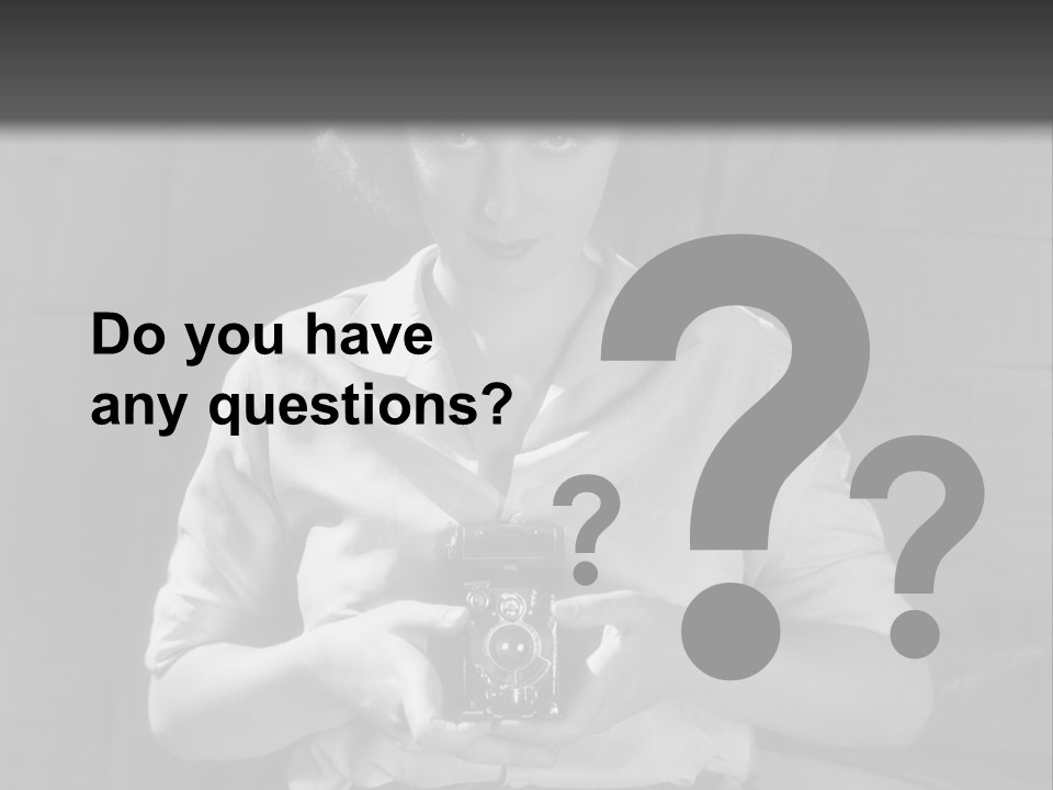 A Black And White Photo Of A Woman Holding A Camera PowerPoint Template