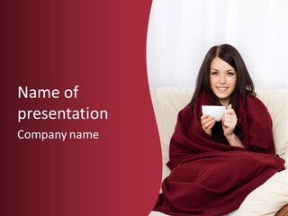 A Woman Sitting On A Couch Holding A Cup Of Coffee PowerPoint Template