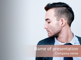 Hairstyle Desaturated Handsome PowerPoint Template