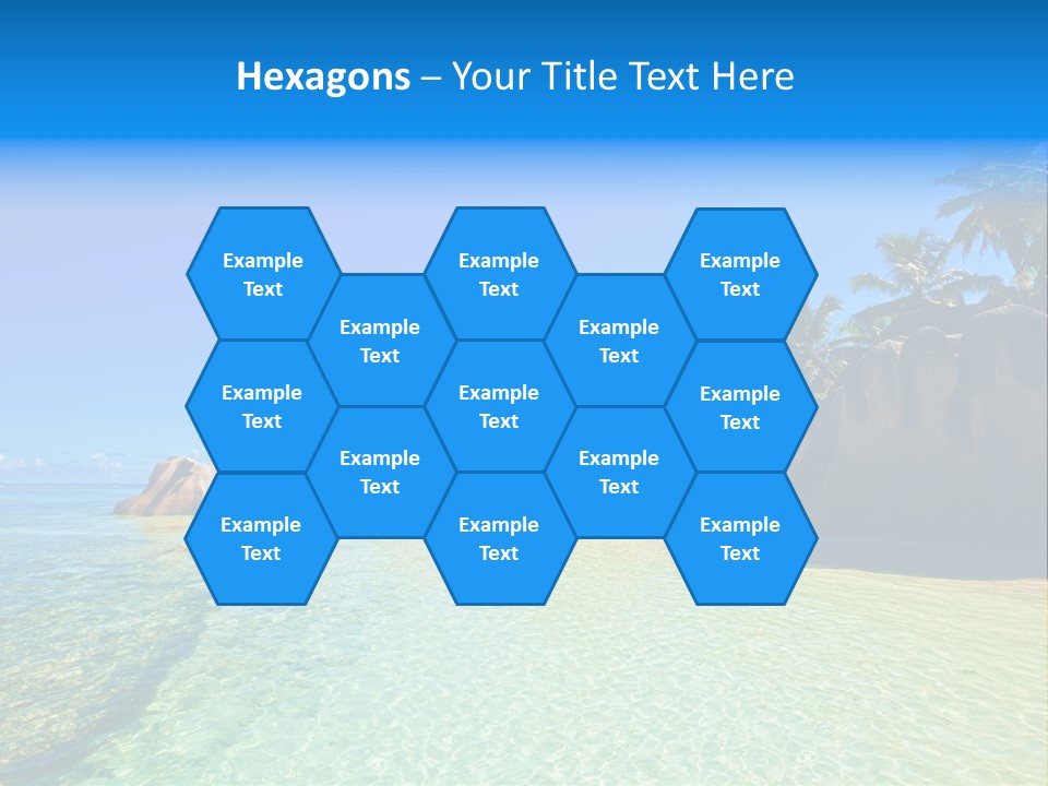 A Tropical Beach With Palm Trees And Rocks In The Water PowerPoint Template