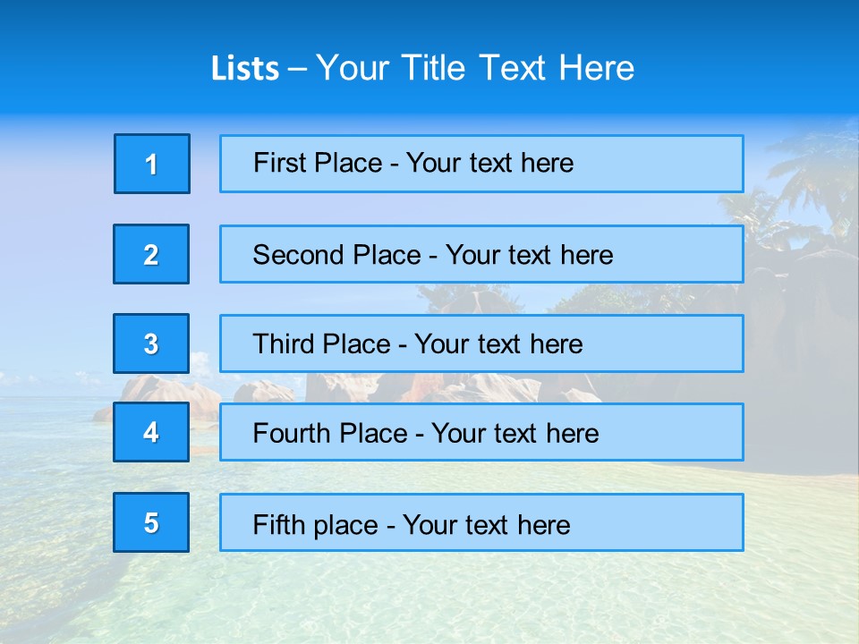 A Tropical Beach With Palm Trees And Rocks In The Water PowerPoint Template