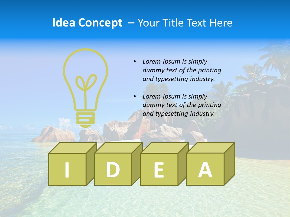 A Tropical Beach With Palm Trees And Rocks In The Water PowerPoint Template