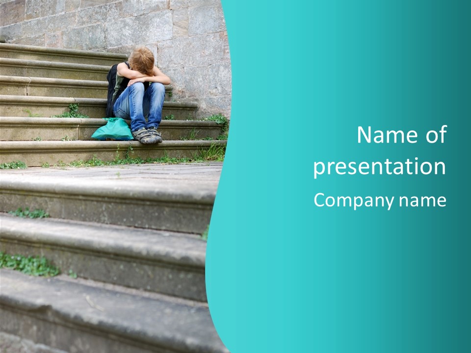 Stone Steps Disappointed Sitting PowerPoint Template