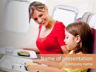 A Woman And A Little Girl Sitting On A Plane PowerPoint Template