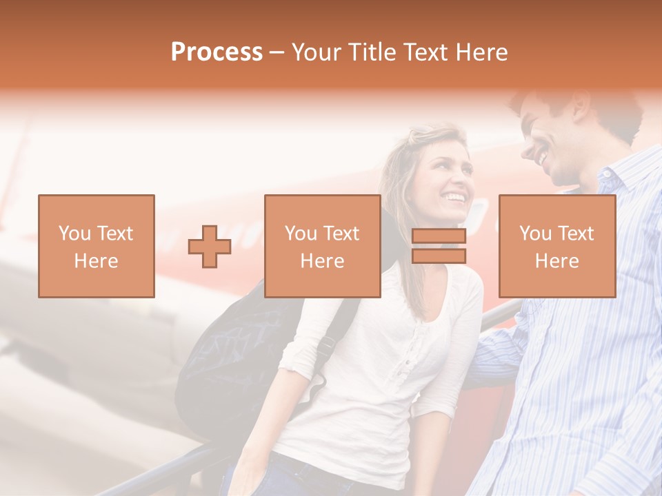 A Man And A Woman Standing Next To An Airplane PowerPoint Template