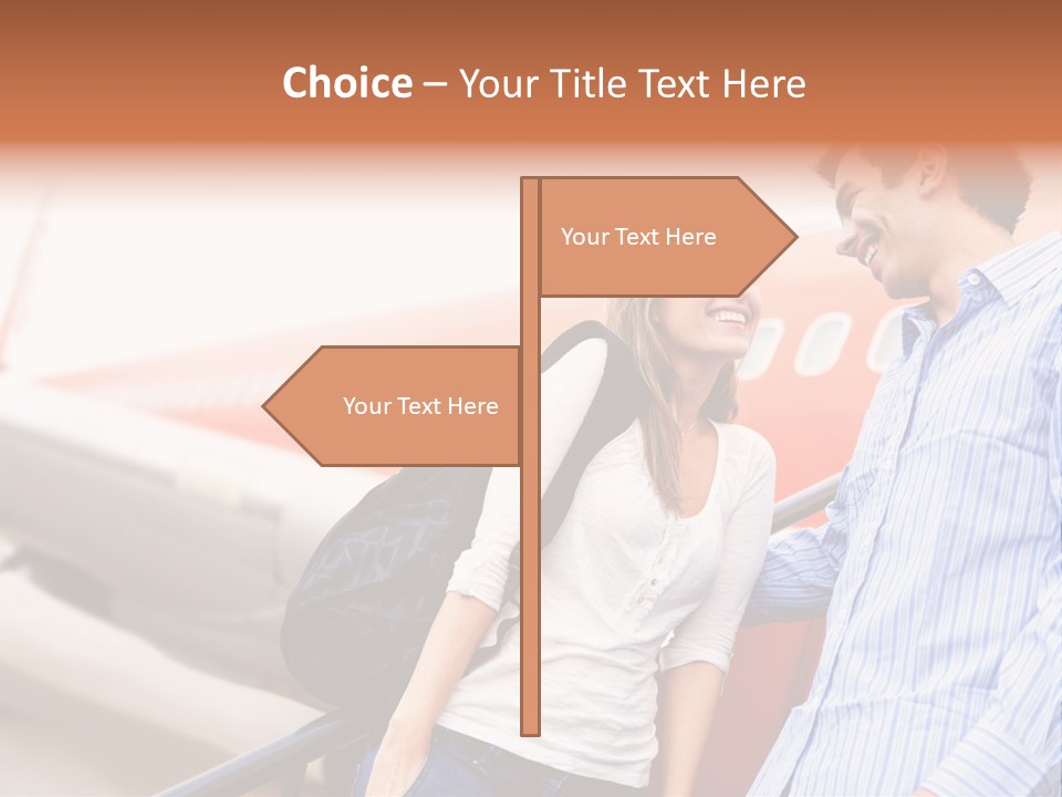 A Man And A Woman Standing Next To An Airplane PowerPoint Template