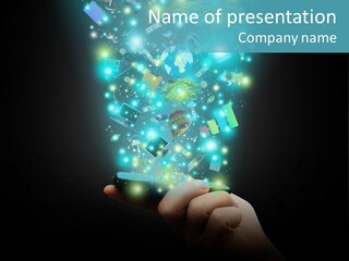 A Person Holding A Cell Phone With A Lot Of Lights Coming Out Of It PowerPoint Template