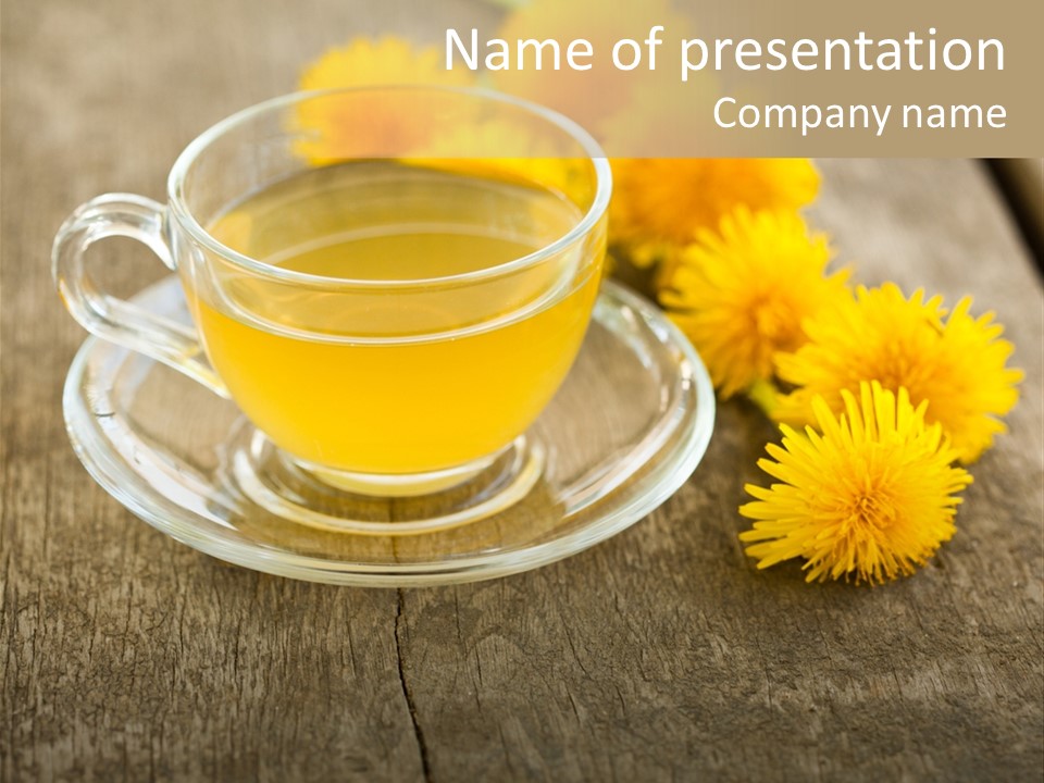 A Cup Of Tea With Dandelions On A Wooden Table PowerPoint Template