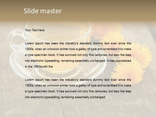 A Cup Of Tea With Dandelions On A Wooden Table PowerPoint Template