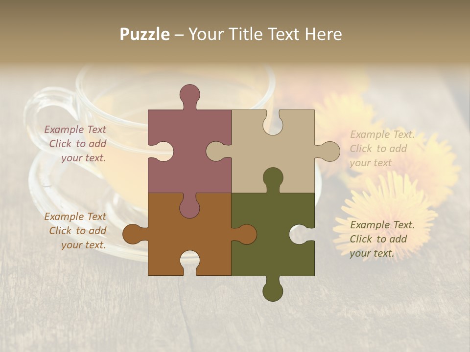 A Cup Of Tea With Dandelions On A Wooden Table PowerPoint Template