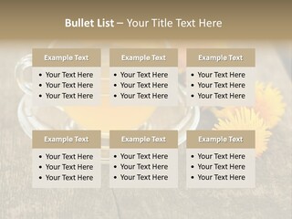 A Cup Of Tea With Dandelions On A Wooden Table PowerPoint Template