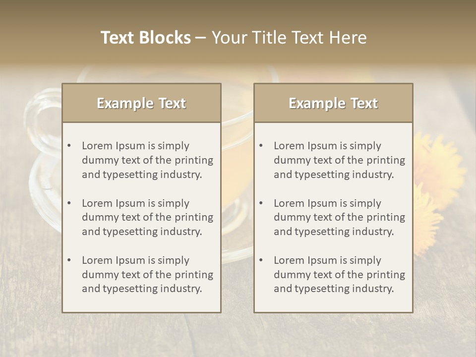 A Cup Of Tea With Dandelions On A Wooden Table PowerPoint Template