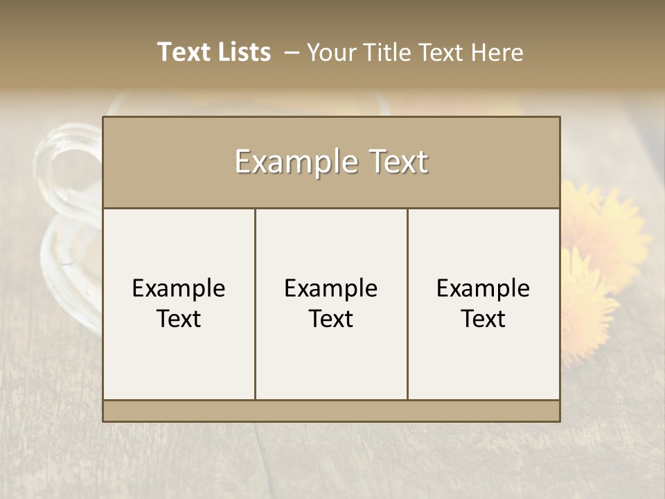 A Cup Of Tea With Dandelions On A Wooden Table PowerPoint Template