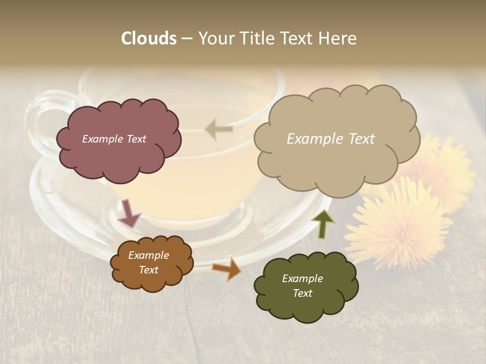A Cup Of Tea With Dandelions On A Wooden Table PowerPoint Template