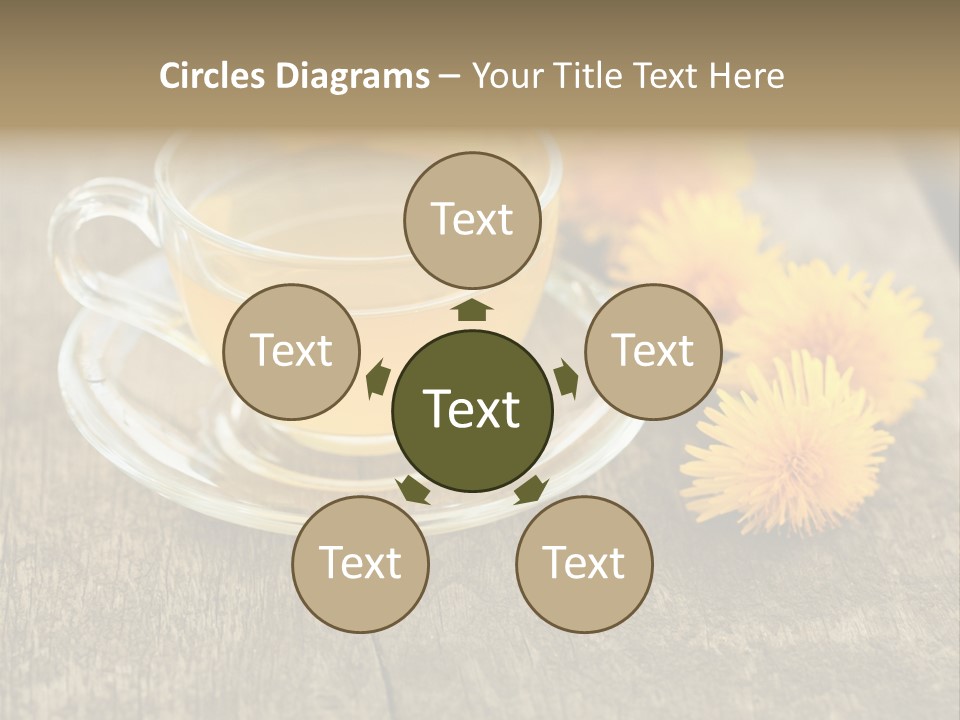 A Cup Of Tea With Dandelions On A Wooden Table PowerPoint Template