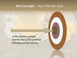 A Cup Of Tea With Dandelions On A Wooden Table PowerPoint Template