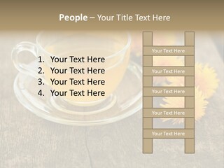A Cup Of Tea With Dandelions On A Wooden Table PowerPoint Template