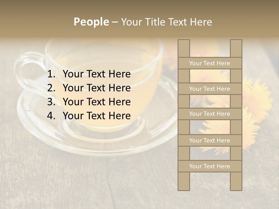 A Cup Of Tea With Dandelions On A Wooden Table PowerPoint Template