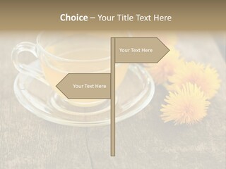 A Cup Of Tea With Dandelions On A Wooden Table PowerPoint Template