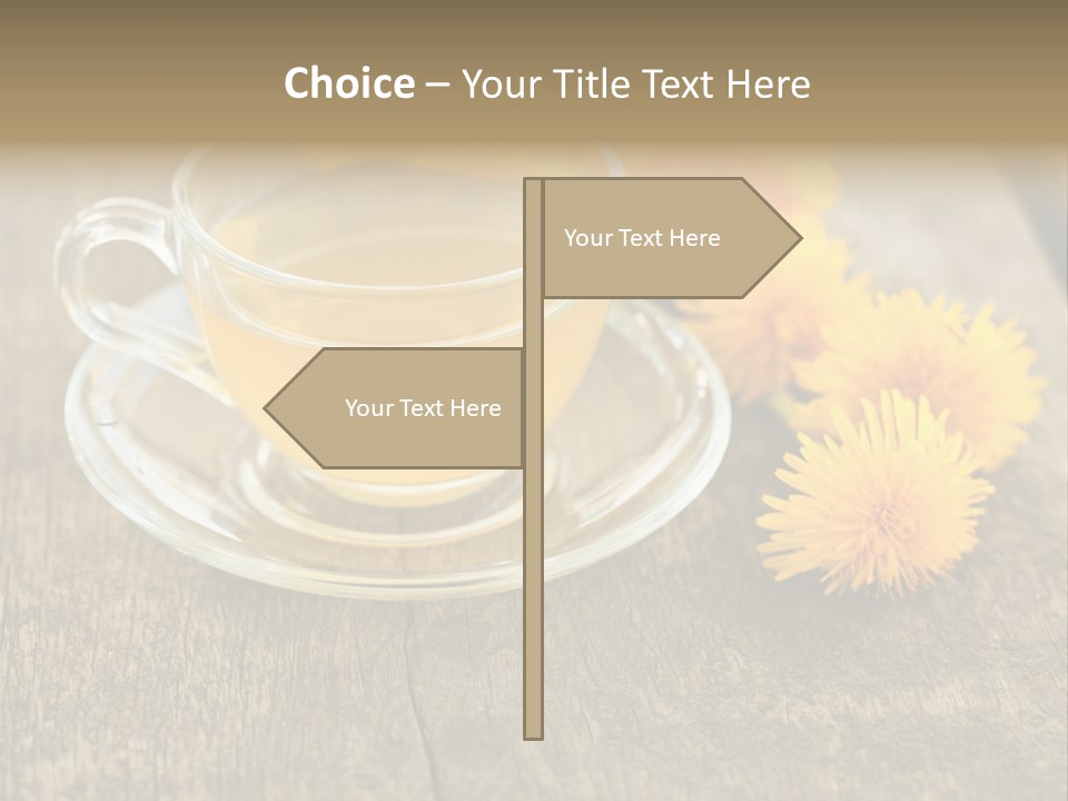 A Cup Of Tea With Dandelions On A Wooden Table PowerPoint Template