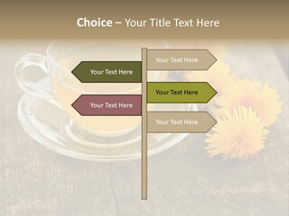 A Cup Of Tea With Dandelions On A Wooden Table PowerPoint Template