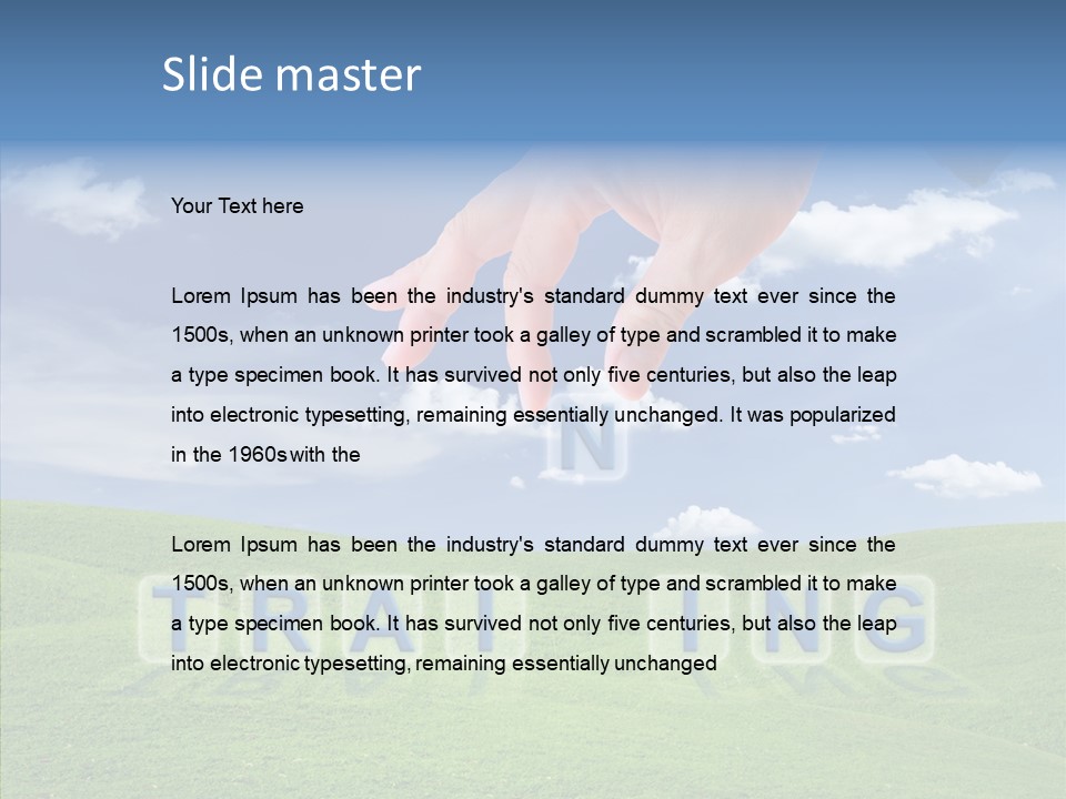 A Person's Hand Reaching For A Word In The Sky PowerPoint Template