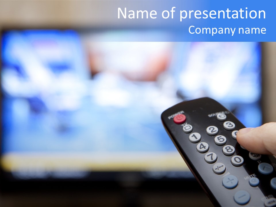 A Person Holding A Remote Control In Front Of A Television PowerPoint Template