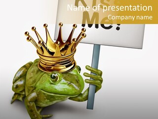 A Frog With A Crown Holding A Sign PowerPoint Template
