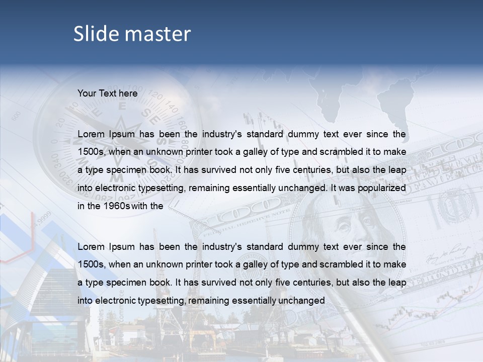 A Compass, Money, And A Pen On Top Of A Map PowerPoint Template