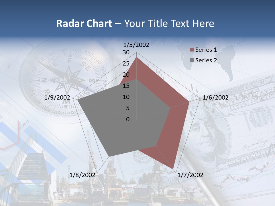 A Compass, Money, And A Pen On Top Of A Map PowerPoint Template