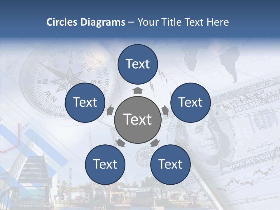 A Compass, Money, And A Pen On Top Of A Map PowerPoint Template