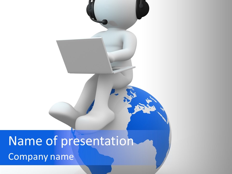 A Person Sitting On Top Of A Globe With A Laptop PowerPoint Template